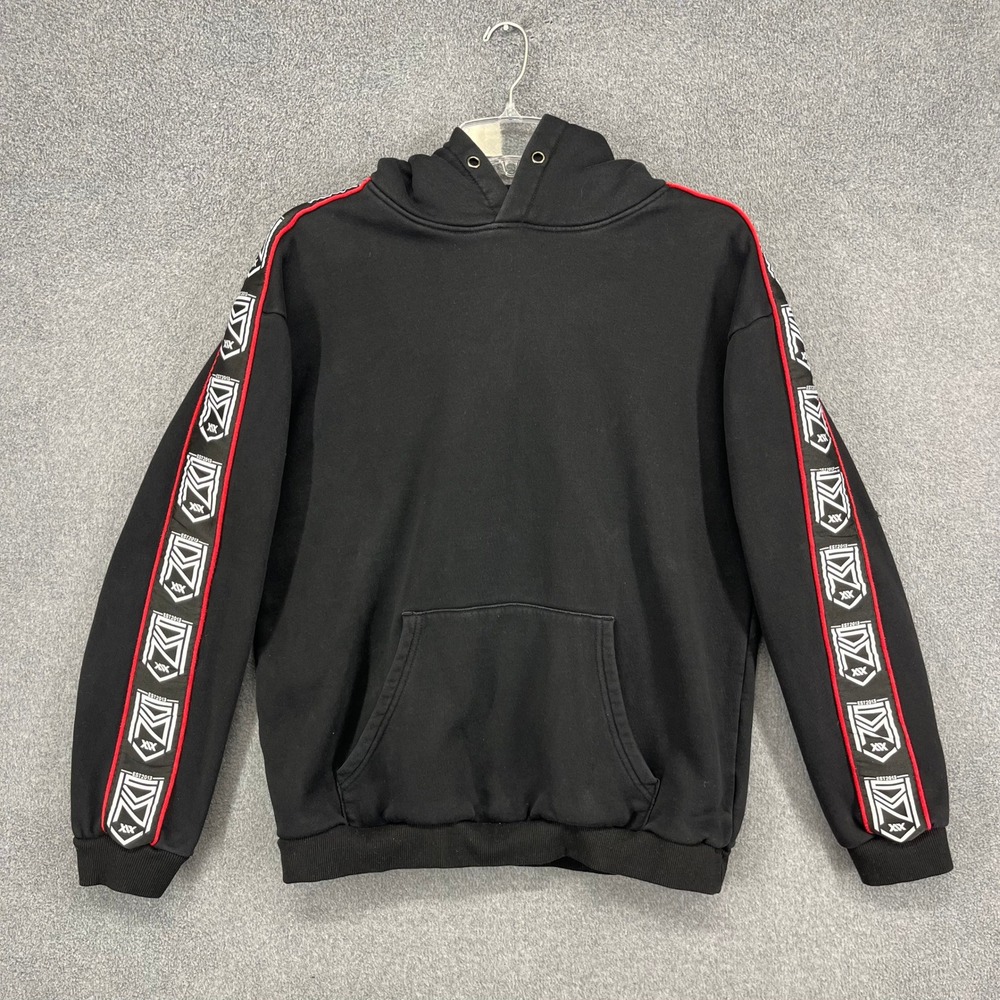 Sidemen Official Hoodie Mens Large Black EST2013 Logo Tape Red Stripe Sweatshirt